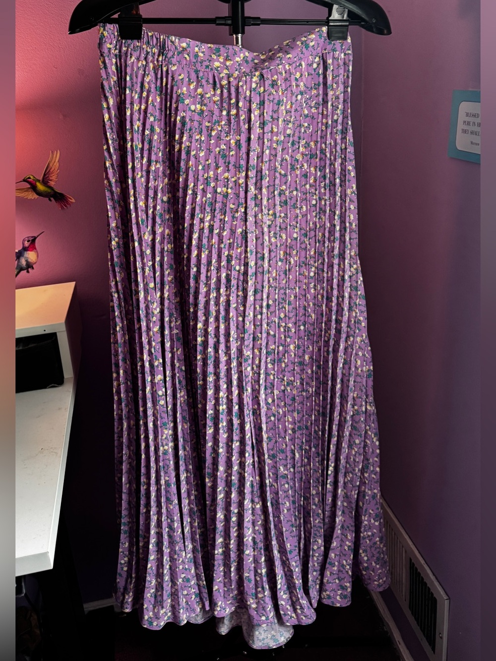 Skies Are Blue Lavender Pleated Floral Maxi Skirt